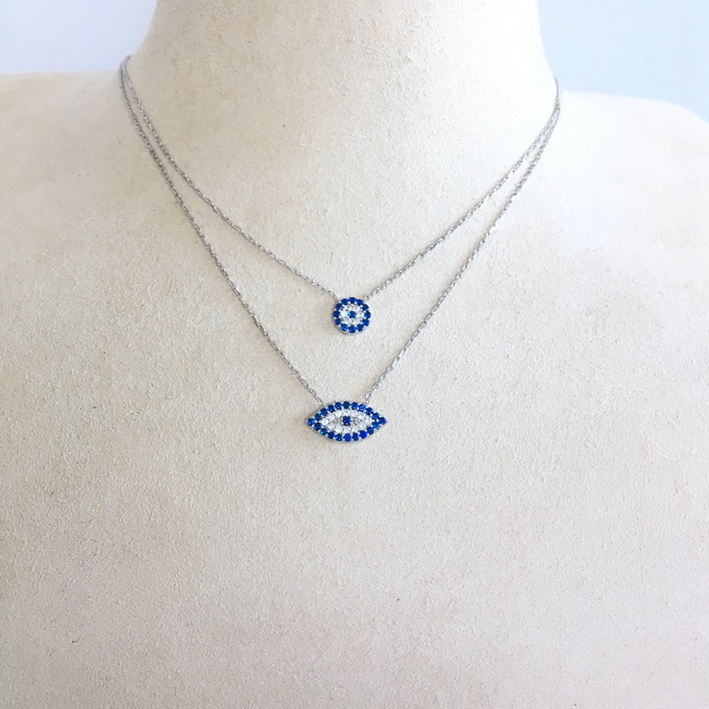 🧿 EVIL EYE 🧿2 Row Sterling Silver Cz Necklace